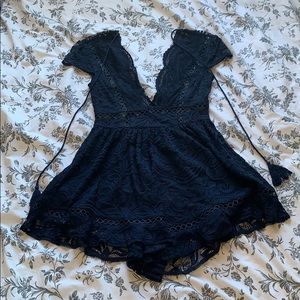 SOLD - Navy Blue Lace Romper